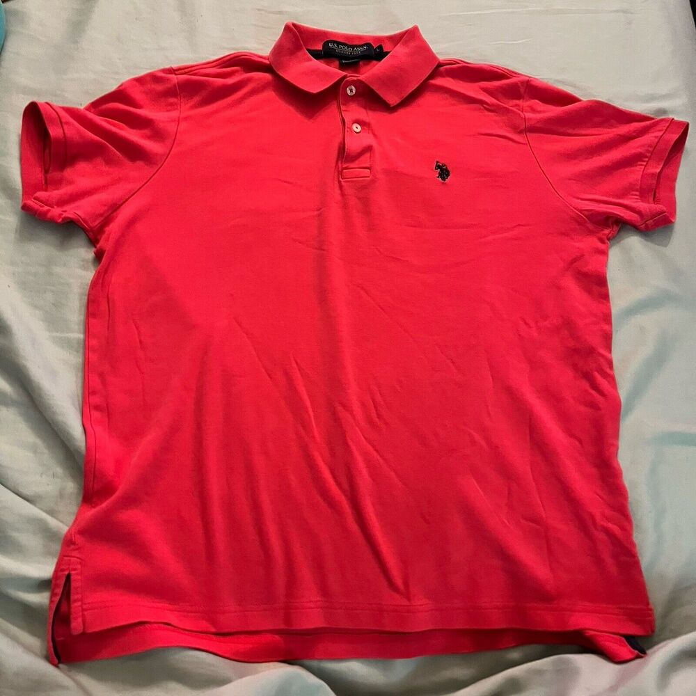 US Polo Assn Red 2-Button Polo Shirt Cotton Short Sleeve Size L Men’s Luxury